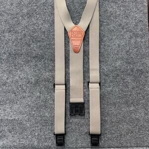Vintage Perry USA suspenders adjustable gray beige leather with belt hooks